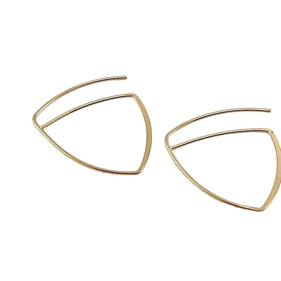 Gold Open Hoops Triangle Shape, Minimalist Earrings, Arch Earrings, Thin Hammere - Picture 8 of 8